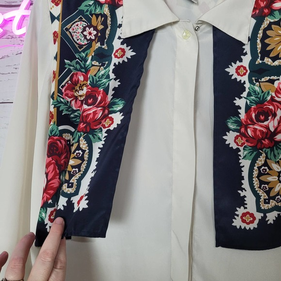 VINTAGE 80s Petite Sophisticated Floral Vest Button Down Shirt Womans Size 10P - Picture 3 of 5